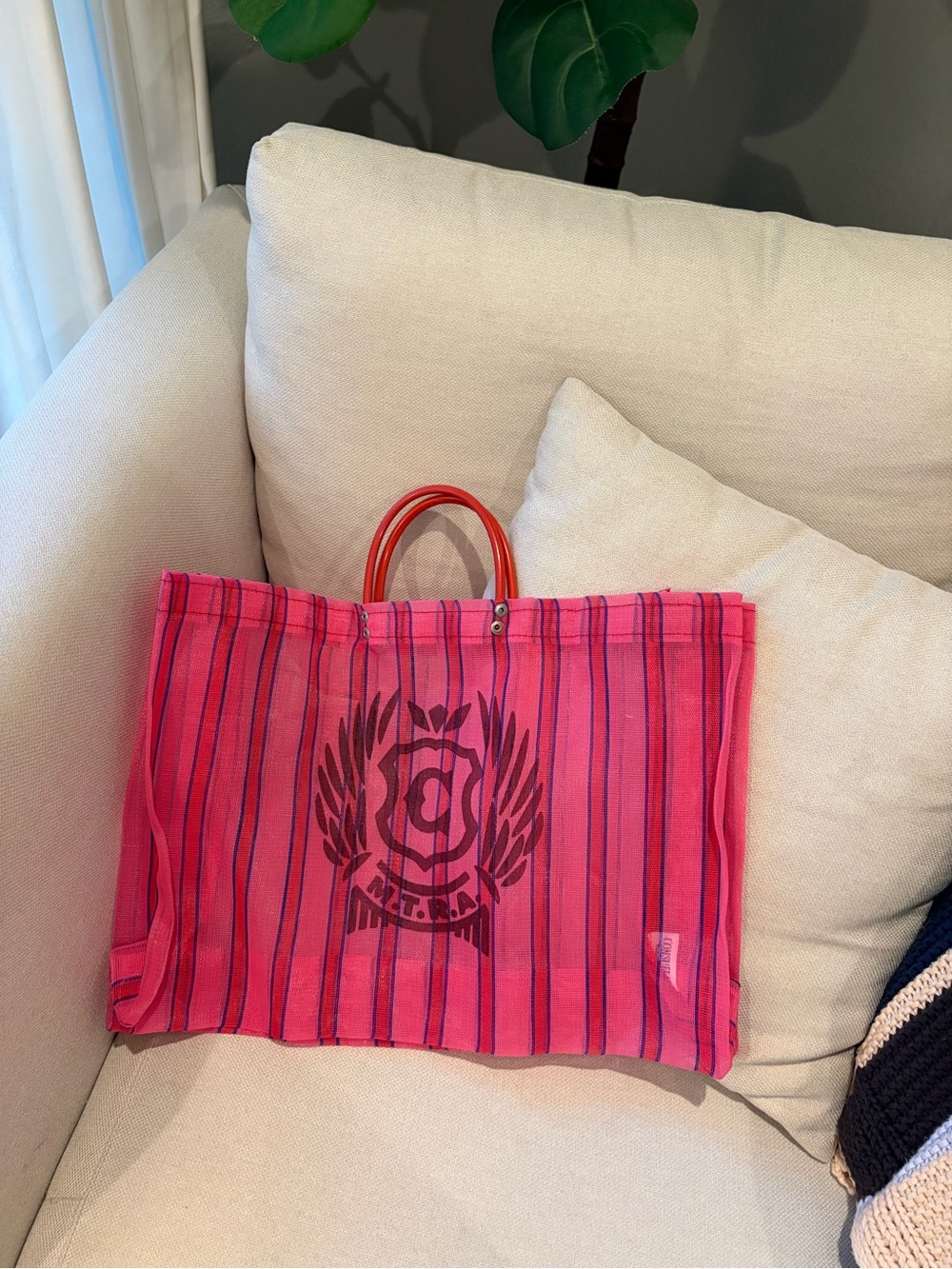 Consuela Fiesta Pink Striped Mesh Shopping Tote